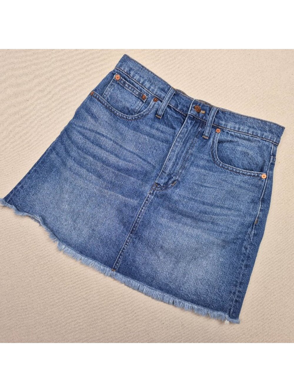Madewell Women's Cut Off Zip Blue Denim Jeans Mini Skirt Distressed Boho Sz 28